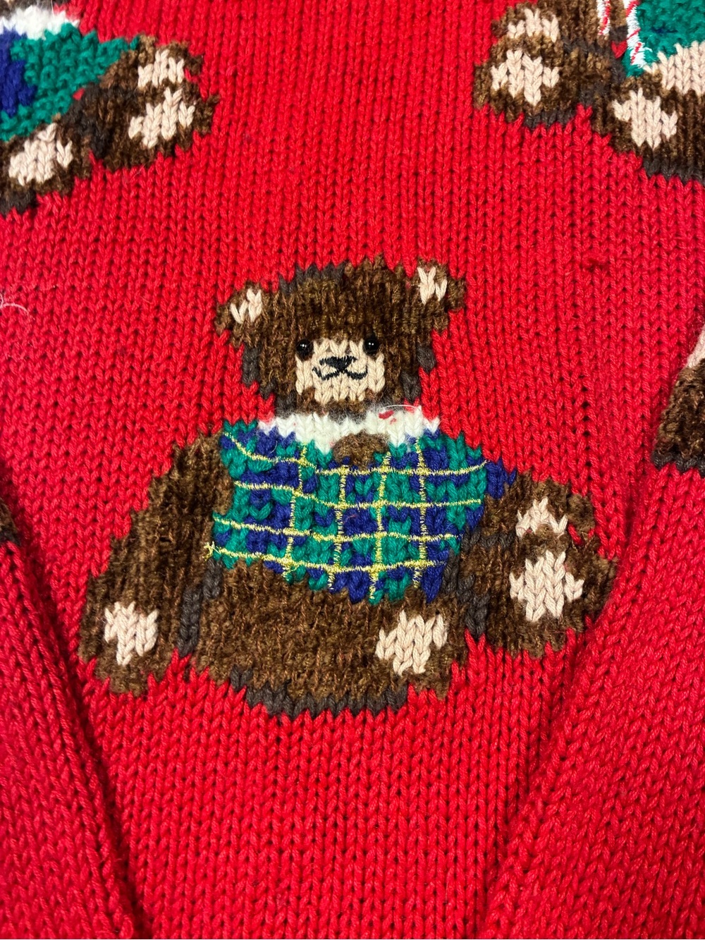 VTG Hand Knit Croft & Barrow Raime Cotton Chunky Teddy Bear Theme Sweater - Picture 3 of 14